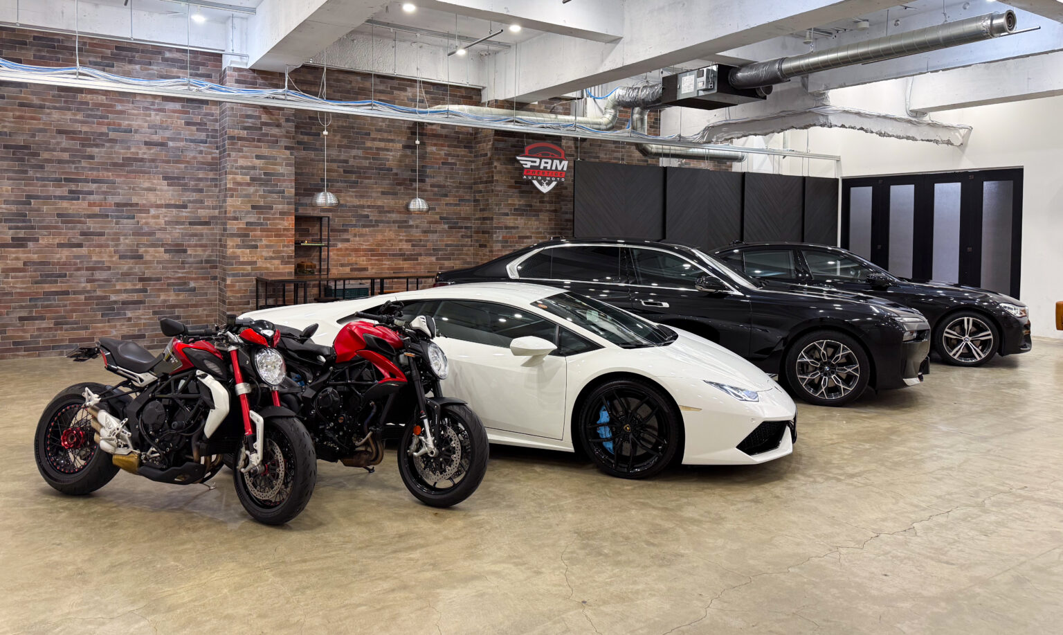 Prestige AutoMoto fleet of Lamborghini and BMW cars with MV Agusta motorcycles